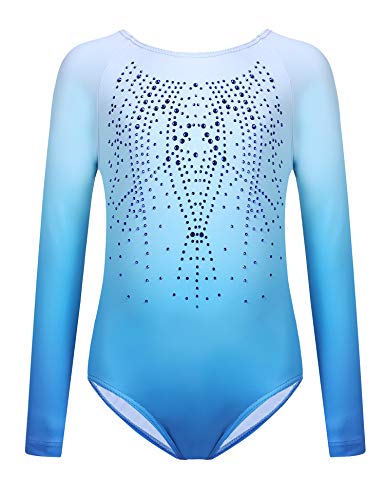 trudge Kinder Turnanzug Gymnastikanzug Mädchen Leotard Langarm Trikot Training Dancewear Gymnastikbody Tanzbekleidung Blau 165 von trudge