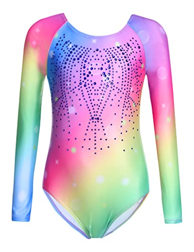 trudge Kinder Turnanzug Gymnastikanzug Mädchen Leotard Langarm Trikot Training Dancewear Gymnastikbody Tanzbekleidung Regenbogen 165 von trudge