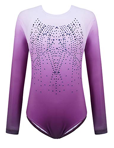 trudge Kinder Turnanzug Gymnastikanzug Mädchen Leotard Langarm Trikot Training Dancewear Gymnastikbody Tanzbekleidung Violett 165 von trudge