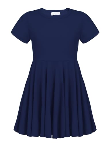 trudge Kinderkleider Sommer Mädchen Basic Kleid Einfarbige Shirtkleid Baumwollkleid Freizeitkleid Dunkelblau Beerdigung Mädchenkleidung 100/5-6Jahre von trudge