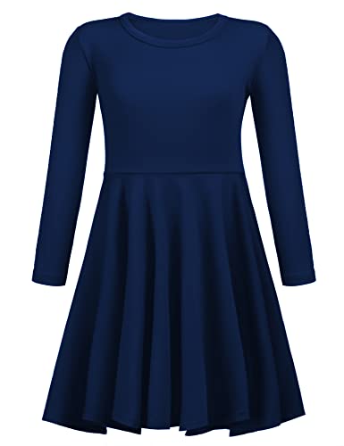 trudge Kleider Mädchen Langarm Baumwolle Freizeitkleid Kinder Herbst Winter A-Linie T Shirt Kleid Rundhals Skaterkleider Navyblau 140/9-10 Jahre von trudge