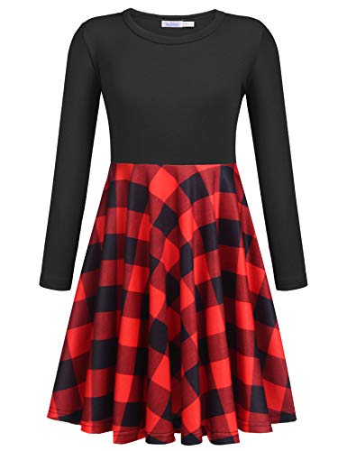 trudge Kleider für Mädchen Kariert Kleid Baumwolle Kinderkleider Rote Herbst Kleid A-Linie T Shirt Kleid Winter Weihnachtskleid 160/12-13 Jahre von trudge