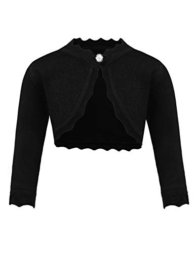 trudge Mädchen Bolero Baumwolle Langarm Front öffnen Strickjacke Oberbekleidung Abend Hochzeit Schwarz 152/10-11 Jahre von trudge