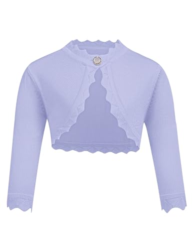 trudge Mädchen Bolero Jacke Langarm Strickjacke Kinder Shrug Top Elegante Festlich Schulterjacke Frühling Kurz Cardigan mit Knöpfe Lila 116/5-6 Jahre von trudge