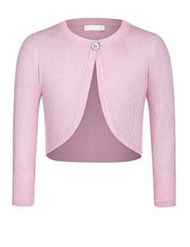 trudge Mädchen Bolero Kinder Strickjacke Cardigan Langarm Schulterjacke Bolerojäckche Top Festlich Kommunion Tauf Hochzeit Hell-Pink 140 von trudge
