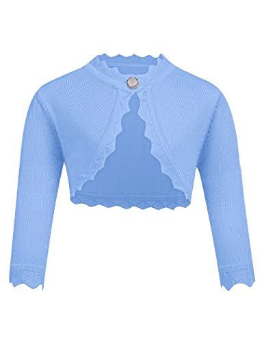 trudge Mädchen Bolero Kurze Strickjacke Festlich Kurz Cardigan Elegant Schulterjacke Himmelblau 134/8-9 Jahre von trudge