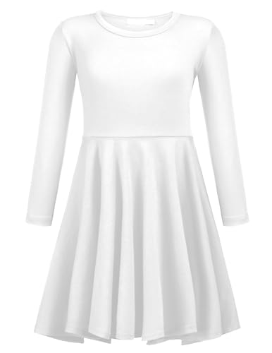 trudge Mädchen Langarmkleid Baumwolle Festlicheskleid Herbst Winter Freizeitkleider Kinder Hochzeitskleider Einschulungskleid Weiß 150/11-12 Jahre von trudge