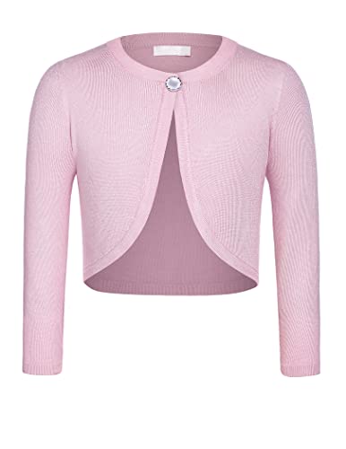 trudge Mädchen Bolero Kinder Strickjacke Cardigan Langarm Schulterjacke Bolerojäckche Top Festlich Kommunion Tauf Hochzeit Hell-Pink 150 von trudge