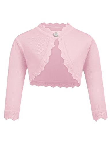 trudge Mädchen Strickjacke Basic Bolero Kinder Langarm Schulterjacke Bolerojäckche Top zum Partykleid Kommunionkleid Taufkleid Rosa 130 von trudge