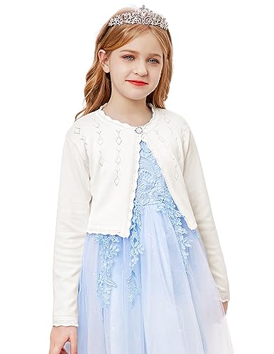 trudge Mädchen Strickjacke Langarm Basic Bolero Kinder Jäckchen Festlich Schulterjacke Top Bolerojacke Partykleid Kommunionkleid Taufkleid von trudge