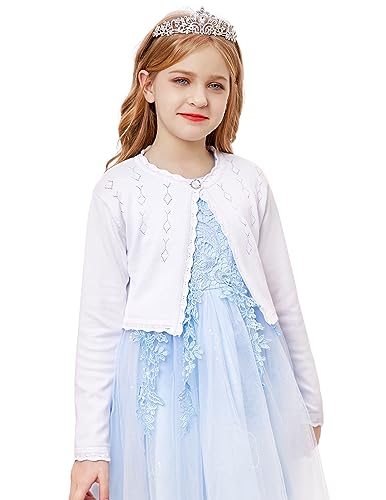 trudge Mädchen Strickjacke Langarm Basic Bolero Kinder Jäckchen Festlich Schulterjacke Top Bolerojacke Partykleid Kommunionkleid Taufkleid von trudge