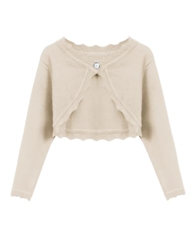 trudge Mädchen Strickjacke Langarm Bolero Jacke Kinder Shrug Top Elegante Festlich Schulterjacke Frühling Kurz Cardigan mit Knöpfe Khaki 150 von trudge