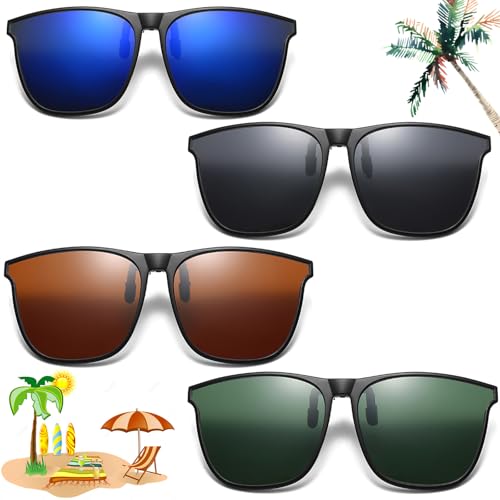 truee 4 Stück Polarisierte Sonnenbrille Clip, Sunglasses Attachment Glasses, Sunglasses Attachment For Glasses Wearers, Polarised Glasses Clip, For Day And Night Vision (4 Colours) von truee