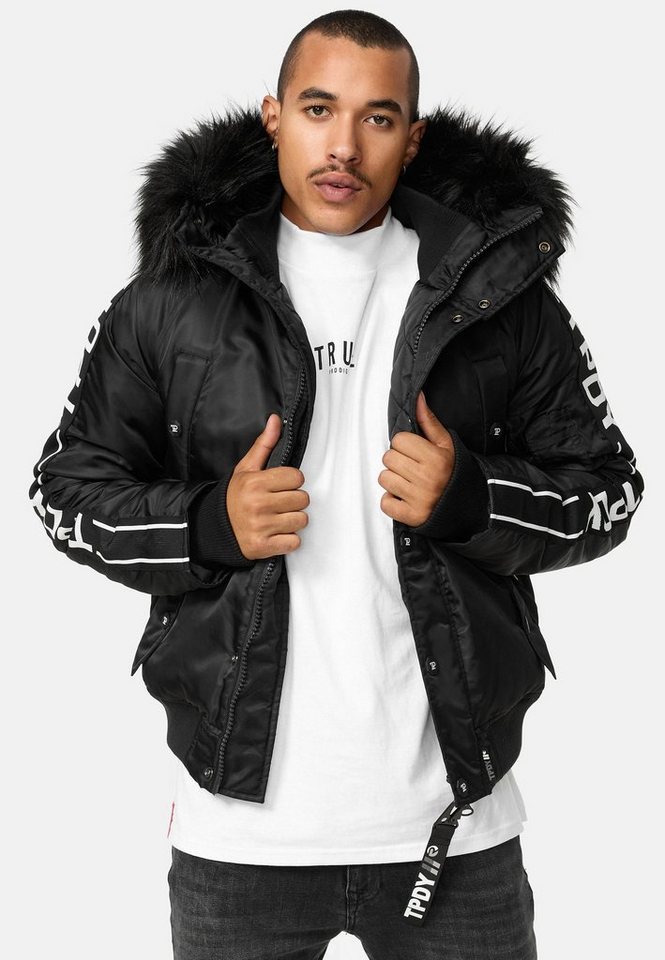 trueprodigy Bomberjacke Jonathan Teddy Stoff Kapuze abnehmbares Fellimitat von trueprodigy