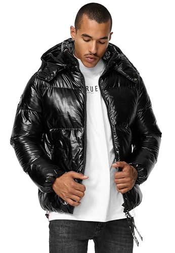 trueprodigy Herren Winterjacke Constance - Casual Puffer Jacket - Stylische warme gefütterte Steppjacke - Marken Jacke mit Reißverschluss und Kapuze glanz Schwarz von trueprodigy