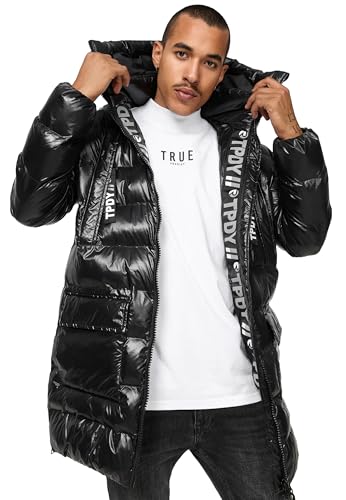 trueprodigy Herren Winterjacke David - Casual Puffer Mantel - Stylische warme gefütterte Steppjacke - Marken Jacke mit Reißverschluss und Kapuze glanz Schwarz von trueprodigy