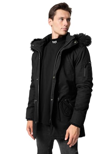 trueprodigy Herren Winterjacke Julius Schwarz Kapuze mit abnehmbarem Kunstfell Zahlreiche Taschen M von trueprodigy