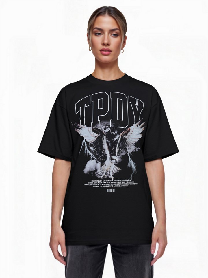 trueprodigy Oversize-Shirt Yuki F Logoprint Rundhals dicker Stoff von trueprodigy