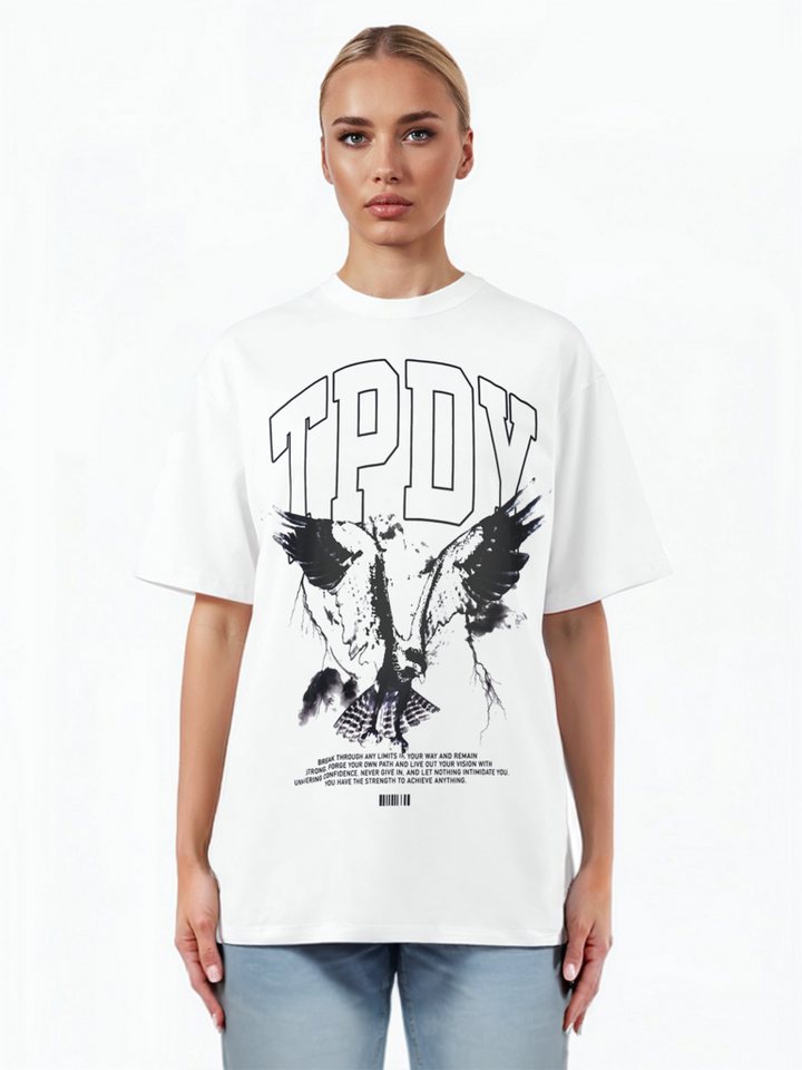 trueprodigy Oversize-Shirt Yuki F Logoprint Rundhals dicker Stoff von trueprodigy