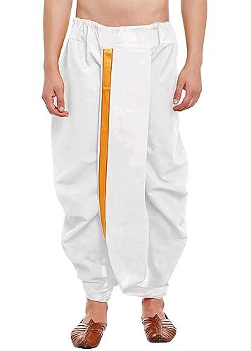 trustous Ready to Wear Mahraj Dhoti für Herren (elastische fertige Dhoti-Hose), Weiß, Free Size von trustous