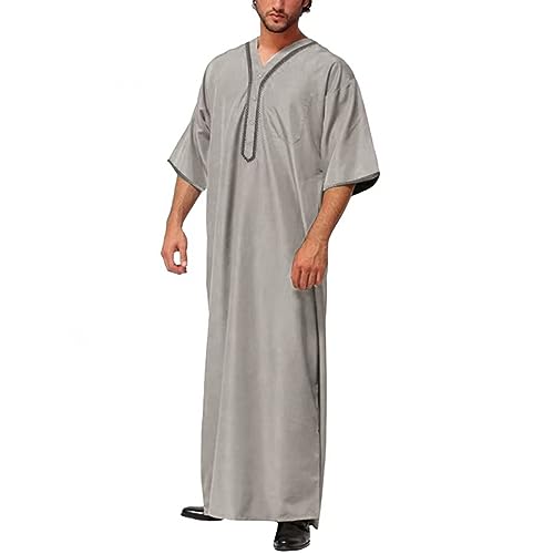 Abaya Herren V Ausschnitt Kaftan Gebetskleidung Für Männer Kurzarm Seite Split Pfarrer Kostüm Herren Araber Kostüm Ihram Kleidung Islamische Kleidung Muslimische Kleider Sultan Kostüm Lang Thobe von tsaChick