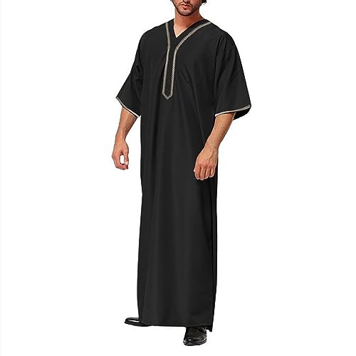 Abaya Herren V Ausschnitt Kaftan Gebetskleidung Für Männer Kurzarm Seite Split Pfarrer Kostüm Herren Araber Kostüm Ihram Kleidung Islamische Kleidung Muslimische Kleider Sultan Kostüm Lang Thobe von tsaChick