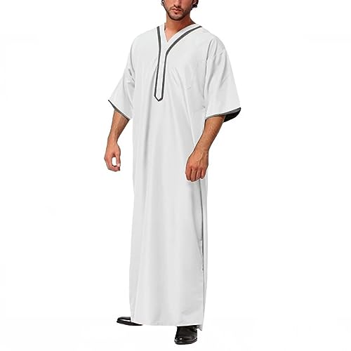 Abaya Herren V Ausschnitt Kaftan Gebetskleidung Für Männer Kurzarm Seite Split Pfarrer Kostüm Herren Araber Kostüm Ihram Kleidung Islamische Kleidung Muslimische Kleider Sultan Kostüm Lang Thobe von tsaChick
