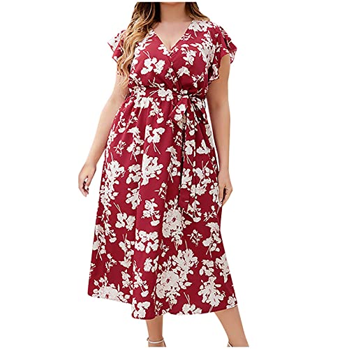 Boho Kleidung Damen Frauen Plus Größe Blumenkleid kalte Schulter Maxi Party Abend Camis langes Kleid Großes One Shoulder Blumen Spitze Sling Party Chiffon Kleid mit langem Rock Partykleid von tsaChick