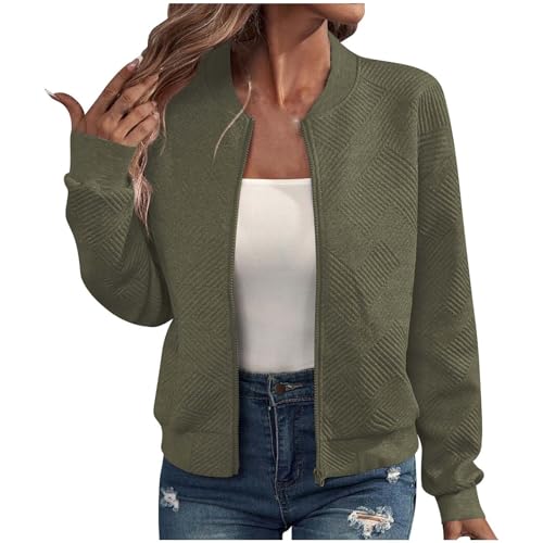 Bomberjacke Damen Kurze Blouson Jacke Casual Pilotenjacke Leichte Sommerjacke Langarm Fliegerjacke Outwear Zip Up Solid Outdoorjacke Elegant Übergangsjacke Frühling Sweatjacke Herbst Coat von tsaChick