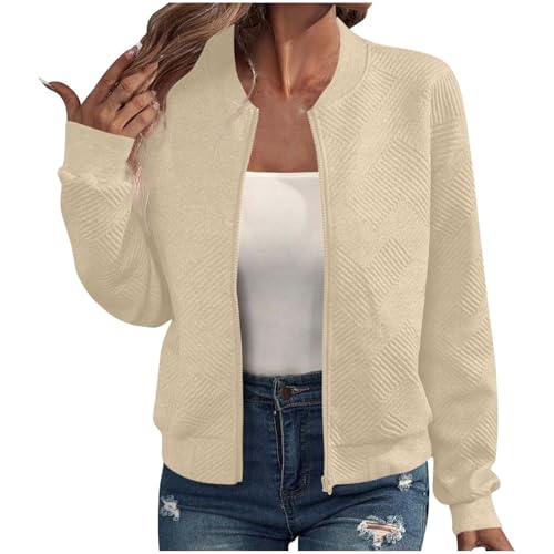 Bomberjacke Damen Kurze Blouson Jacke Casual Pilotenjacke Leichte Sommerjacke Langarm Fliegerjacke Outwear Zip Up Solid Outdoorjacke Elegant Übergangsjacke Frühling Sweatjacke Herbst Coat von tsaChick
