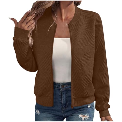 Bomberjacke Damen Kurze Blouson Jacke Casual Pilotenjacke Leichte Sommerjacke Langarm Fliegerjacke Outwear Zip Up Solid Outdoorjacke Elegant Übergangsjacke Frühling Sweatjacke Herbst Coat von tsaChick