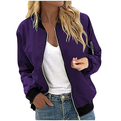 Bomberjacke Damen Leichte Sommerjacke Kurze Blouson Jacke Casual Pilotenjacke Langarm übergangsjacke Outwear Zip Up Solid Jacke Damen Frühling Sweatjacke Coat von tsaChick