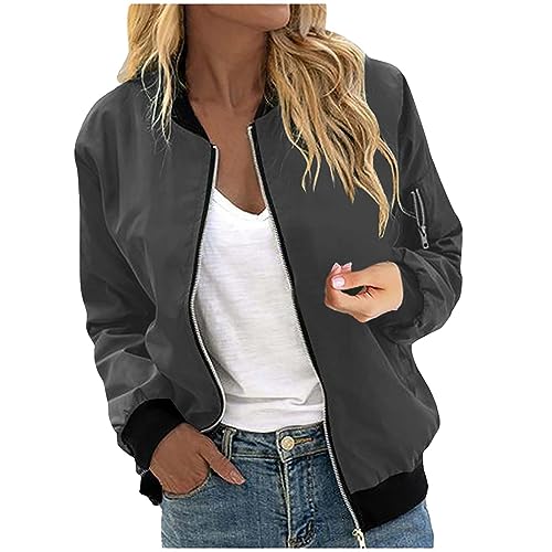 Bomberjacke Damen Leichte Sommerjacke Kurze Blouson Jacke Casual Pilotenjacke Langarm übergangsjacke Outwear Zip Up Solid Jacke Damen Frühling Sweatjacke Coat von tsaChick