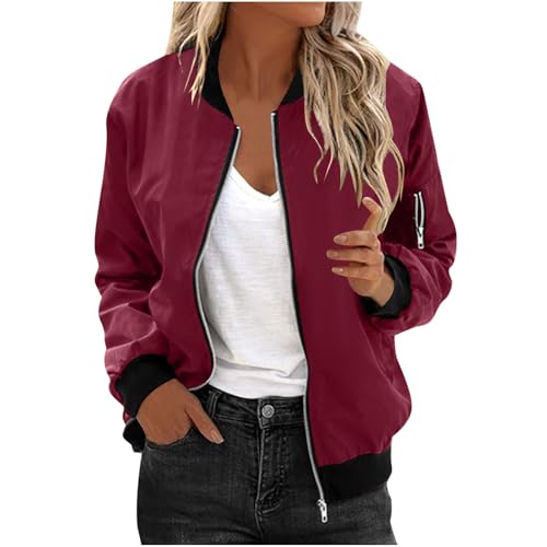 Bomberjacke Damen Leichte Sommerjacke Regenjacke Damen Wasserdicht Kurze Blouson Jacke Casual Pilotenjacke Langarm übergangsjacke Outwear Zip Up Solid Jacke Frühling Sweatjacke Coat von tsaChick