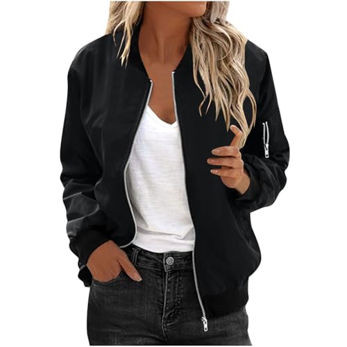 Bomberjacke Damen Leichte Sommerjacke Regenjacke Damen Wasserdicht Kurze Blouson Jacke Casual Pilotenjacke Langarm übergangsjacke Outwear Zip Up Solid Jacke Frühling Sweatjacke Coat von tsaChick