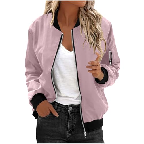 Bomberjacke Damen Leichte Sommerjacke Regenjacke Damen Wasserdicht Kurze Blouson Jacke Casual Pilotenjacke Langarm übergangsjacke Outwear Zip Up Solid Jacke Frühling Sweatjacke Coat von tsaChick