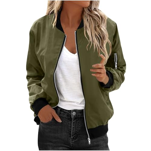Bomberjacke Damen Leichte Sommerjacke Regenjacke Damen Wasserdicht Kurze Blouson Jacke Casual Pilotenjacke Langarm übergangsjacke Outwear Zip Up Solid Jacke Frühling Sweatjacke Coat von tsaChick