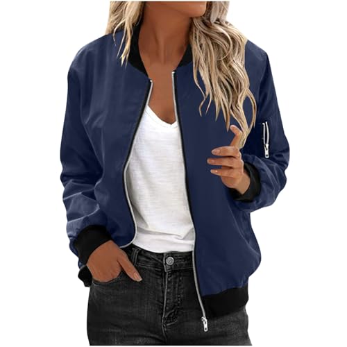Bomberjacke Damen Leichte Sommerjacke Regenjacke Damen Wasserdicht Kurze Blouson Jacke Casual Pilotenjacke Langarm übergangsjacke Outwear Zip Up Solid Jacke Frühling Sweatjacke Coat von tsaChick