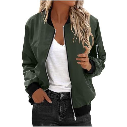 Bomberjacke Damen Leichte Sommerjacke Regenjacke Damen Wasserdicht Kurze Blouson Jacke Casual Pilotenjacke Langarm übergangsjacke Outwear Zip Up Solid Jacke Frühling Sweatjacke Coat von tsaChick