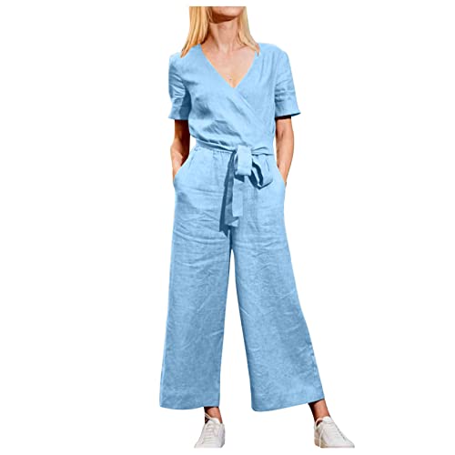 Caprihose Damen Sommer Stretch Jeans, Haremshose Damen schwarz XXL, Sporthose Herren kurz mit Taschen, Jumpsuit Damen Sommer lang schwarz, Jumpsuit Damen lang eng, Light Blue XL von tsaChick