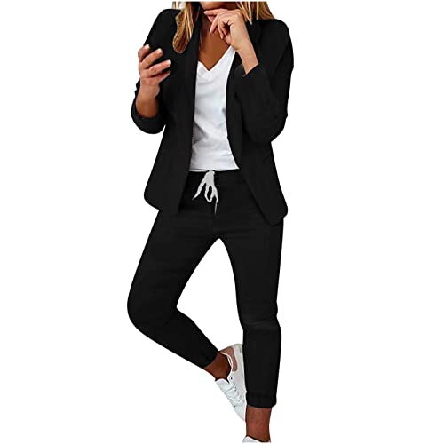 Damen 2 Teiliges Blazer Anzug Set Langarm Büro Business Formal Blazer Freizeitanzug Slim Fit solide Lässig Jacke Hosenanzug Set 2 Stück Anzug Set Outfit für Office Revers von tsaChick