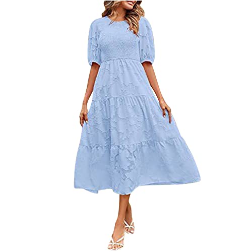 Damen Abendkleid Elegant Vintage Hochzeit Chiffon Faltenrock Prom Langes Kleid Frau A-Linie Brautjungfernkleid Rundhalsausschnitt Solide Taillierte Schicht Ballkleid Maxi Cocktailkeid von tsaChick