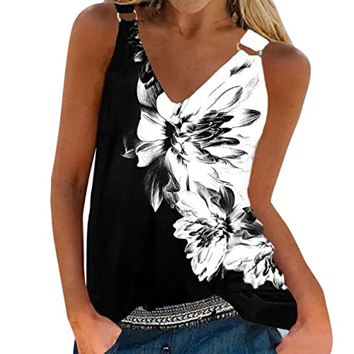 Damen Bluse LäSsiges Weites Halfter Sommer Weste Schmetterling Lilien Druck Vest Casual Tank-Top Shirt RüCkenfreies äRmelloses T-Shirt Mit V-Ausschnitt FüR Teenager MäDchen Pullover Bluse von tsaChick