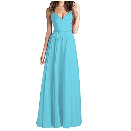 Damen Cami Skinny Taille Maxikleid S-3XL Solide äRmelloses Bodenlanges Abendkleid Ohbe Arm Einfarbig Spaghetti TräGer Hoher Taille Ballkleid Partykleid Frauen MäDchen Umstandskleider von tsaChick