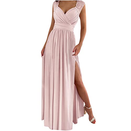 Damen Elegantes Geschlitztes Abendkleid Sexy äRmellos Bodenlanges Partykleid Niedrig Geschnittenes Hoch Tailliert Solide Ballkleid Cocktailkleid V-Ausschnitt Prom Maxikleid Frauen Umstandskleider von tsaChick