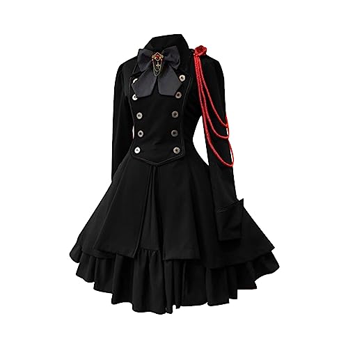 Damen Gothic Kleidung Mantel Jacke Kleid Hose Oberteil Shirt Rock, kostüm Damen Mittelalter Kleid rot, Mittelalter kostüm Damen bäuerin, Mittelalter Kleider Damen XXXL Black XS 32 von tsaChick