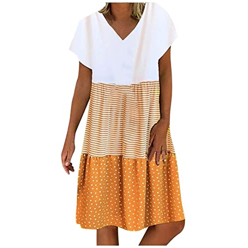 Damen Kleid Blümchen Kleider Knielang A-Linie Sommerkleid Böho Hohe Taille 2-in-1 Freizeitkleid mit Gürtel von tsaChick