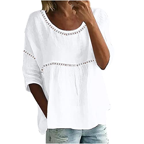 Damen Longshirt Baumwolle 3/4-Arm Einfarbig Bluse Damen Sommer Rundhals Tshirt Damen Oversize Kurzarm Lockere Oberteile Damen Sommer Große Größen Leichtgewichtig Tops Damen Schwarz Frauen Y2K Top von tsaChick