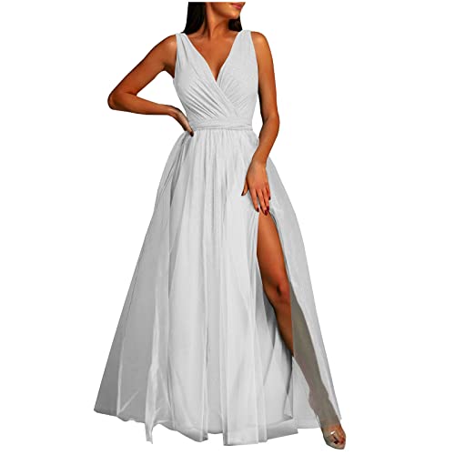 Damen Mesh Langes Kleider Abendkleid äRmelloses V-Ausschnitt Hoher Taille KnöChellanges Netz Hochzeitskleid Solide Niedriger Schnitt Sexy Brautjungfernkleider Hochzeit Gast Kleider Frauen MäDchen von tsaChick