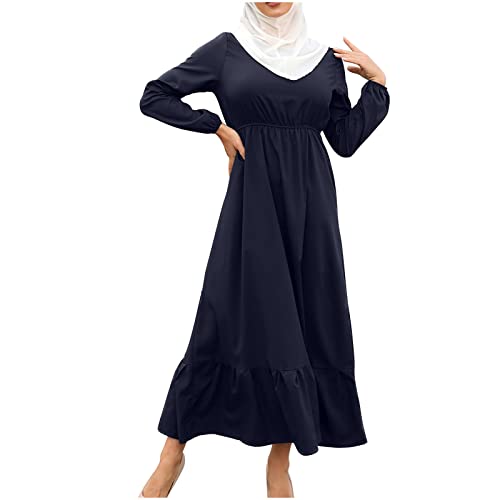 Damen Muslimisches Maxi Kleid Frauen Sommerkleid muslimischen Reißverschluss solide Lange Ärmel Kleid Sommerkleider Muslimisches Kleid mit einfarbigem Reißverschluss und Langen Ärmeln Dubai JS2 von tsaChick